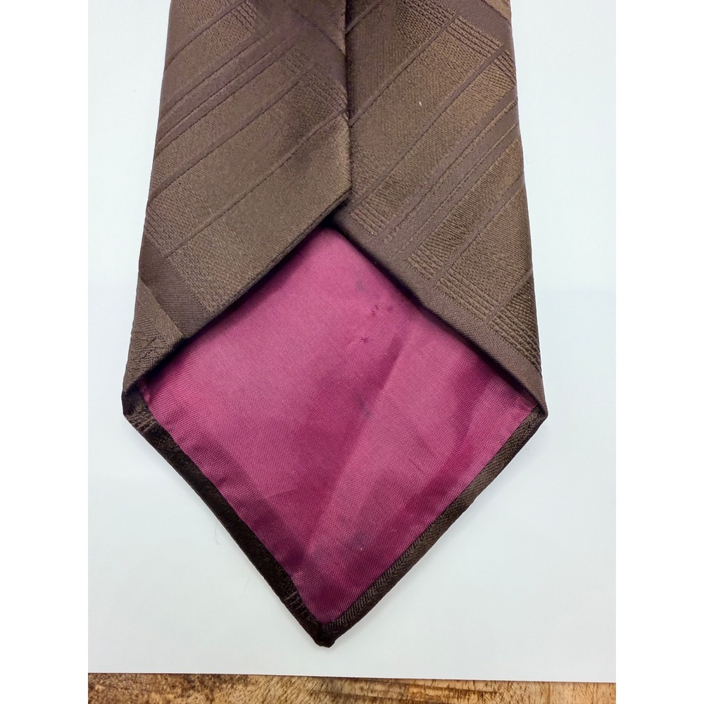 Brittania Vintage Mens Brown Geometric Jacquard Polyester Necktie 4 Inch Wide